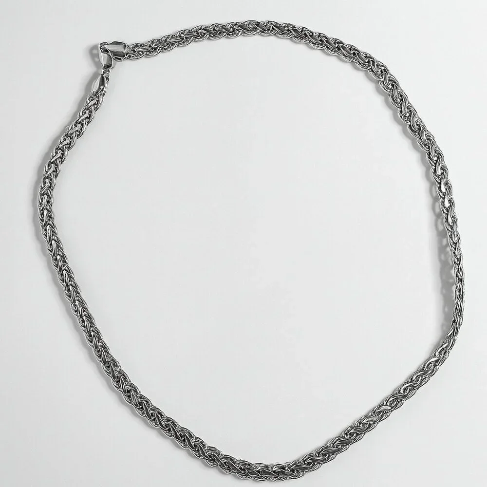 Unisex 925 Signed Sterling Silver Chain Polished and Texture Design‎ 20 inches